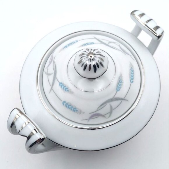 Valmont China Royal Wheat Porcelain Sugar Bowl W/ Lid & Creamer Set Japan 1950s - Picture 6 of 15